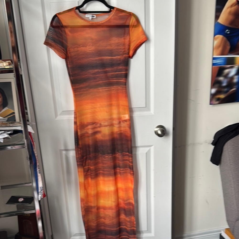 Fashion Nova Vibrant Sunset Maxi Dress - Sheer